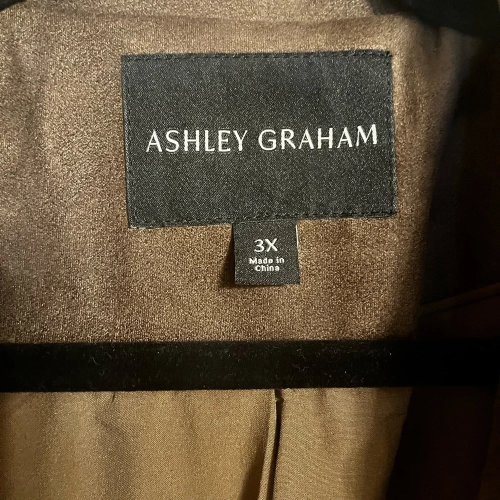 Ashley Graham Faux Suede Long Trench Coat in Olive Brown - Picture 7 of 11